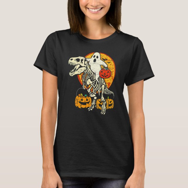 Ghost Riding Skull Dinosaur Halloween Skeleton Rex T-Shirt (Vorderseite)