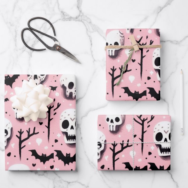 Ghost rosa Helloween Wrapping Paper Sheets Geschenkpapier Set (Vorderseite)