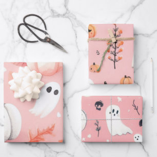 Ghost rosa Helloween Wrapping Paper Sheets Geschenkpapier Set