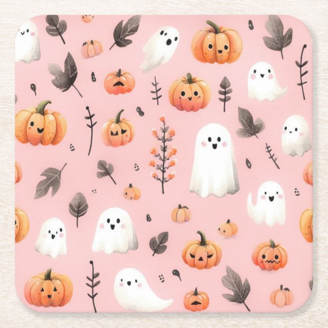 Ghost rosa Helloween Wrapping Paper Sheets Rechteckiger Pappuntersetzer (Vorderseite)