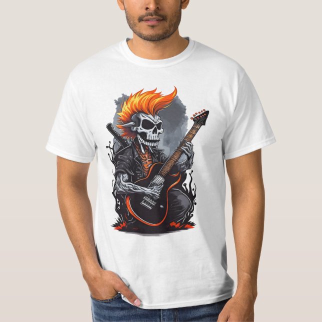 Ghost Skull Playing Gitarre T-Shirt (Vorderseite)