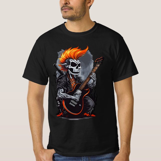 Ghost Skull Playing Gitarre T-Shirt (Vorderseite)
