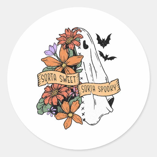 Ghost Sorta Sweet Sorta Spooky Floral Runder Aufkleber (Vorderseite)