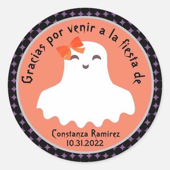 Ghost Spanish Halloween Gracias Danke Party Runder Aufkleber (Vorderseite)