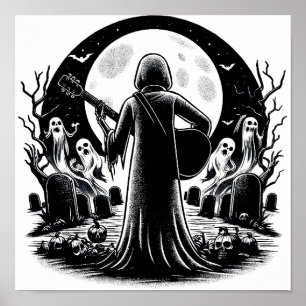 Ghost spielte Gitarre im Friedhof, dunkle Kunst Poster