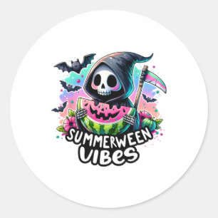 Ghost Summerween Vibes Watermelon Pumpkin Summer V Runder Aufkleber