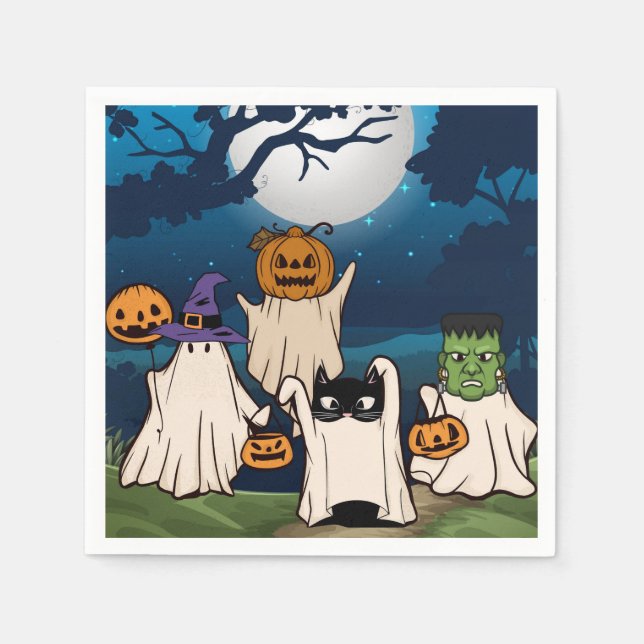 Ghost Trick-oder-Treaters Cocktail Napkins Serviette (Vorderseite)