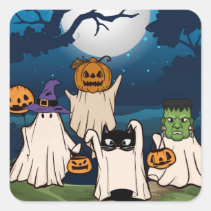 Ghost Trick-oder-Treaters Sticker, Blatt von 20 Quadratischer Aufkleber