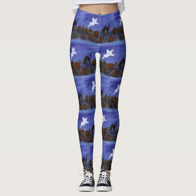 Ghost und Black Cat im Pumpkin Patch Leggings (Vorderseite)