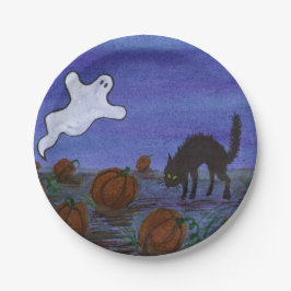 Ghost und Black Cat im Pumpkin Patch Pappteller