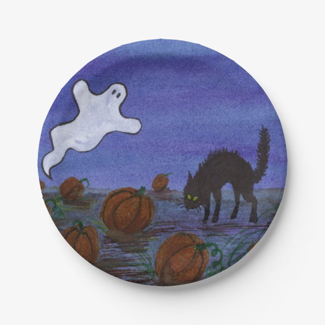 Ghost und Black Cat im Pumpkin Patch Pappteller (Vorderseite)