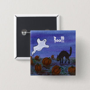Ghost und Black Cat Pumpkin Patch Button