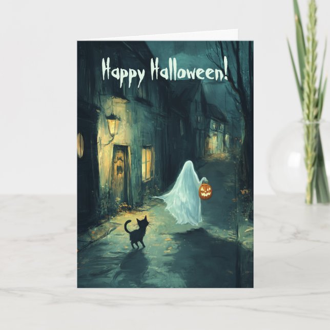Ghost und Cat Trick oder Treat Dankeskarte (Vorderseite)