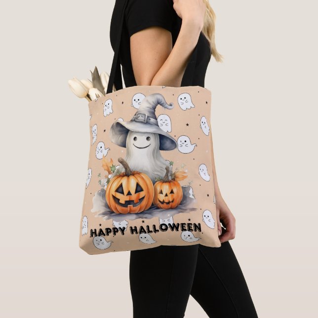 Ghost und Jack-O' Lanterns Light Orange Halloween Tasche (Von Nahem)