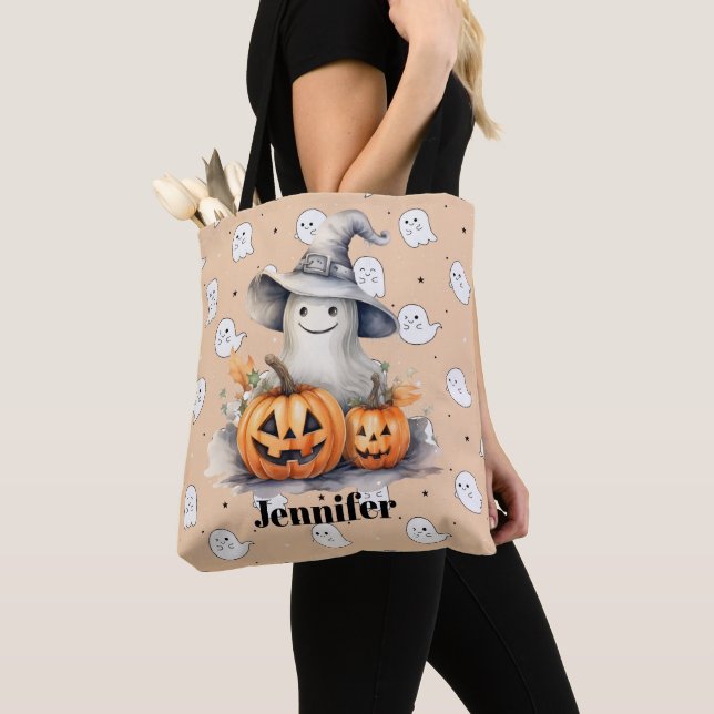 Ghost und Jack-O' Lanterns Light Orange Halloween Tasche (Von Nahem)