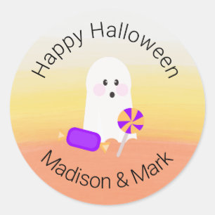 Ghost und Watercolor Candy Halloween Gefallen Runder Aufkleber