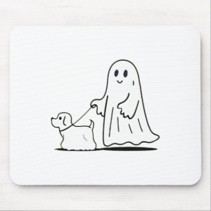 Ghost Walking Dog Ghostie Funny Halloween Hund Lie Mousepad