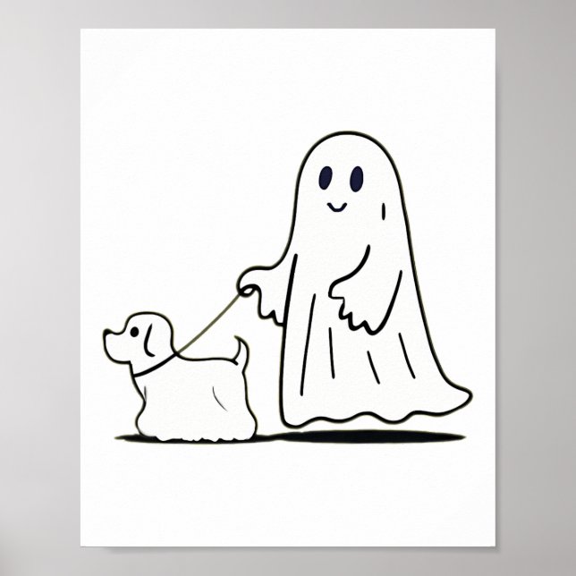 Ghost Walking Dog Ghostie Funny Halloween Hund Lie Poster (Vorne)