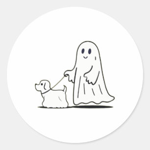 Ghost Walking Dog Ghostie Funny Halloween Hund Lie Runder Aufkleber