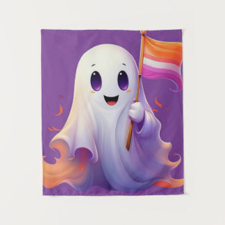 Ghost whit lesbian flag wandteppich