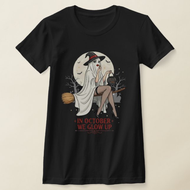 Ghost Witch Besenfahrt – Halloween  T-Shirt (Ablage )
