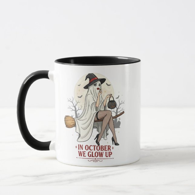 Ghost Witch Broom Ride – Halloween Tasse (Links)