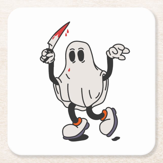 Ghost with blood knife rechteckiger pappuntersetzer (Vorderseite)