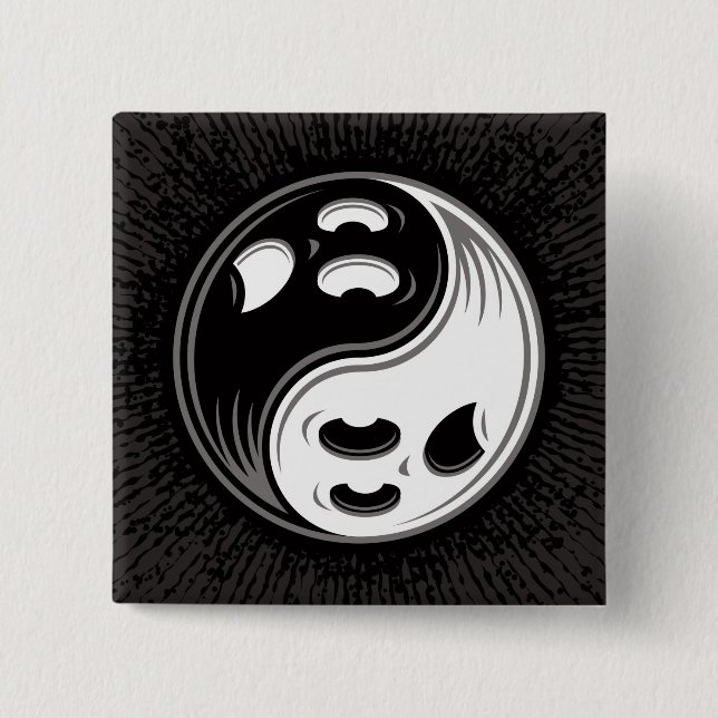 Ghost Yin Yang Black und White Button (Vorderseite)