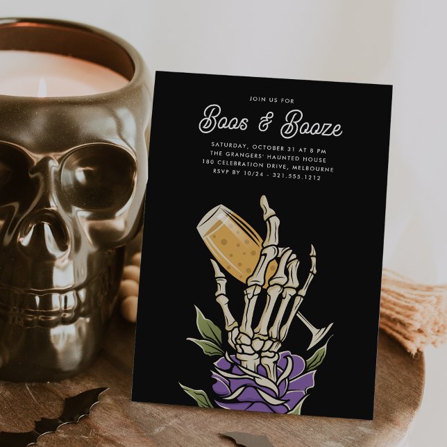 Ghosted Champagne "Boos & Booze" Halloween-Party Einladung (Von Creator hochgeladen)