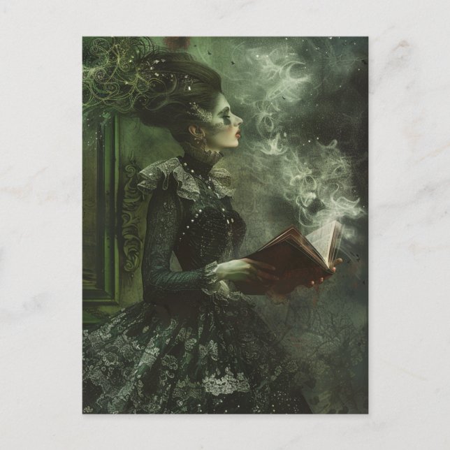 Ghosted Frau mit Icy Book Postkarte (Vorderseite)