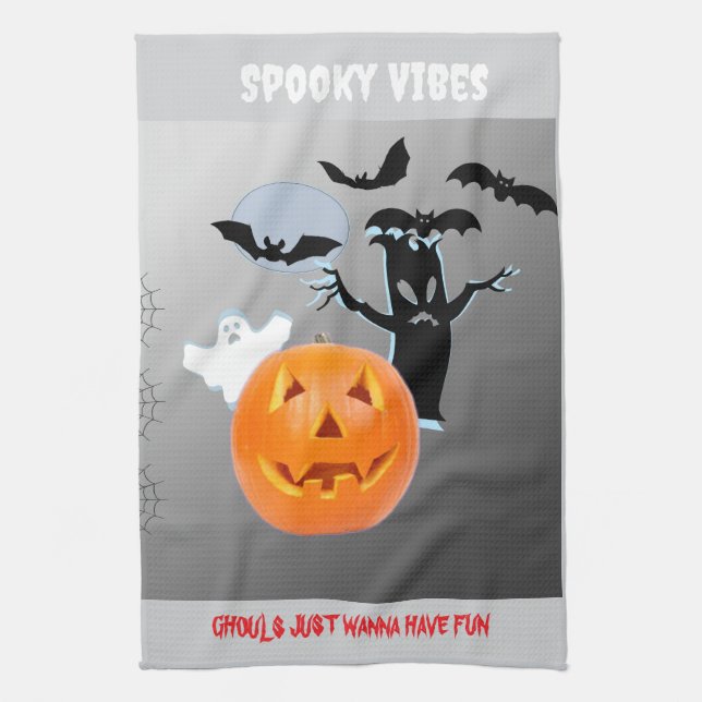 Ghosted Glow "Spooky Vibes" Halloween Geschirrtuch (Vertikal)