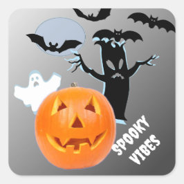 Ghosted Glow "Spooky Vibes" Halloween Quadratischer Aufkleber