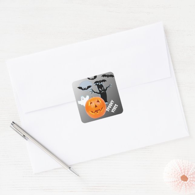 Ghosted Glow "Spooky Vibes" Halloween Quadratischer Aufkleber (Umschlag)