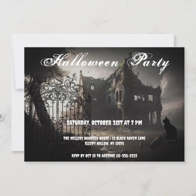 Ghosted Mansion Halloween-Party Einladung (Vorderseite)