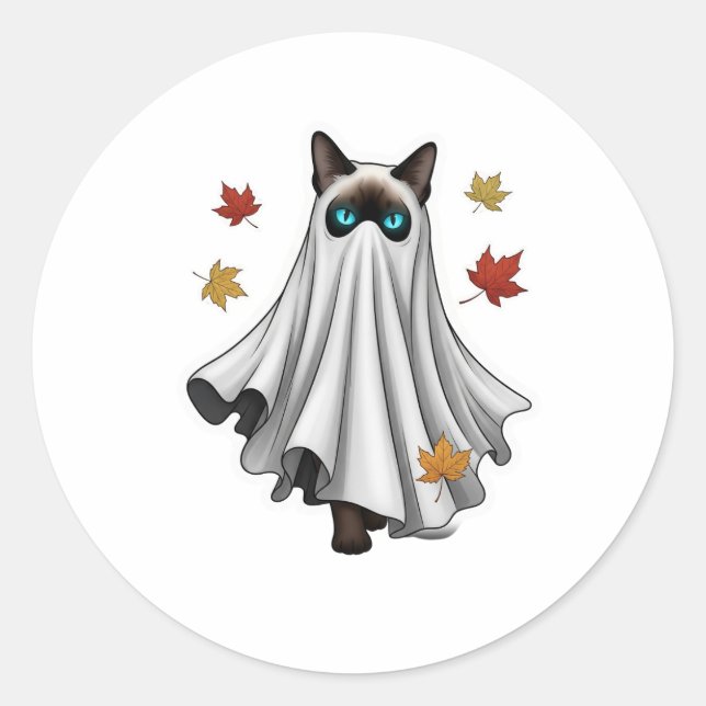 Ghosted Siamese - Niedliche Halloween-Siamkatze Runder Aufkleber (Vorderseite)