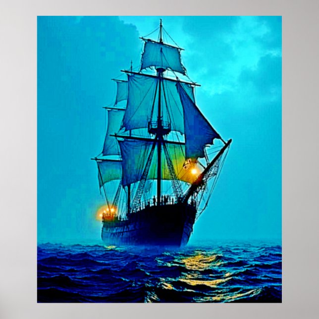 Ghosted Tall Ship Sea Voyage Design Poster (Vorne)