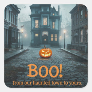 Ghosted Town Square Halloween Design Quadratischer Aufkleber