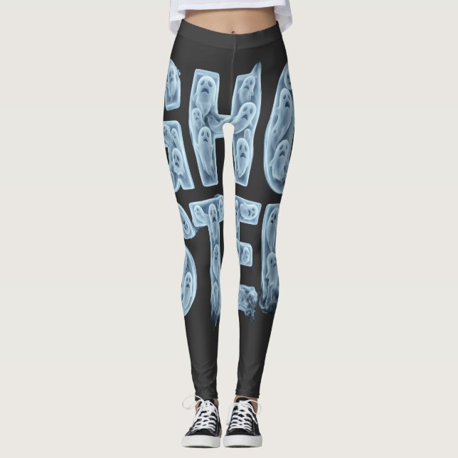 Ghosted Translucent Ghost-Typografie Lustiger Dati Leggings (Vorderseite)