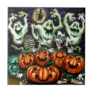 Ghosted Trio Pumpkins Party Fliese