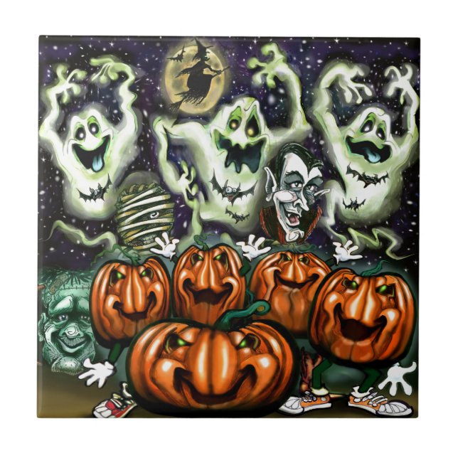Ghosted Trio Pumpkins Party Fliese (Vorderseite)