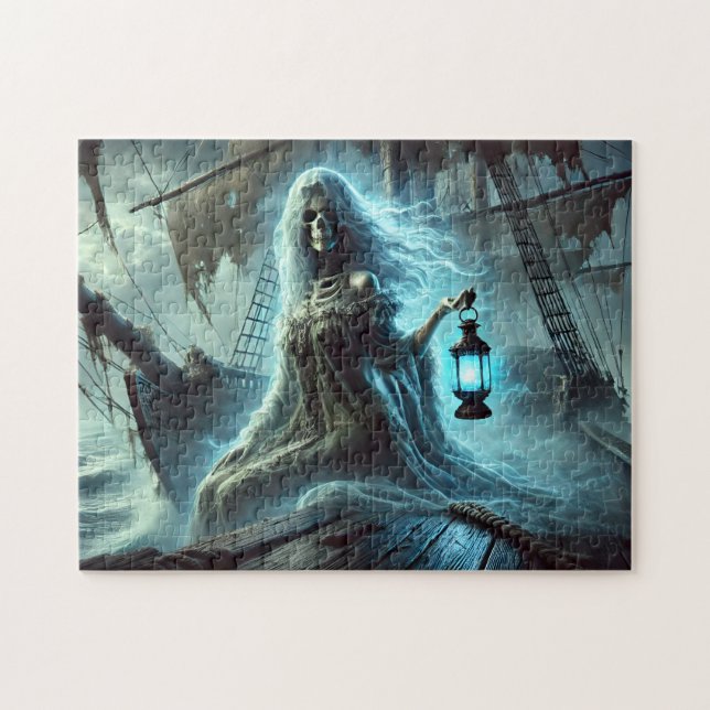 Ghostly Pirate Queen on Ship of the Stormy Sea (Horizontal)