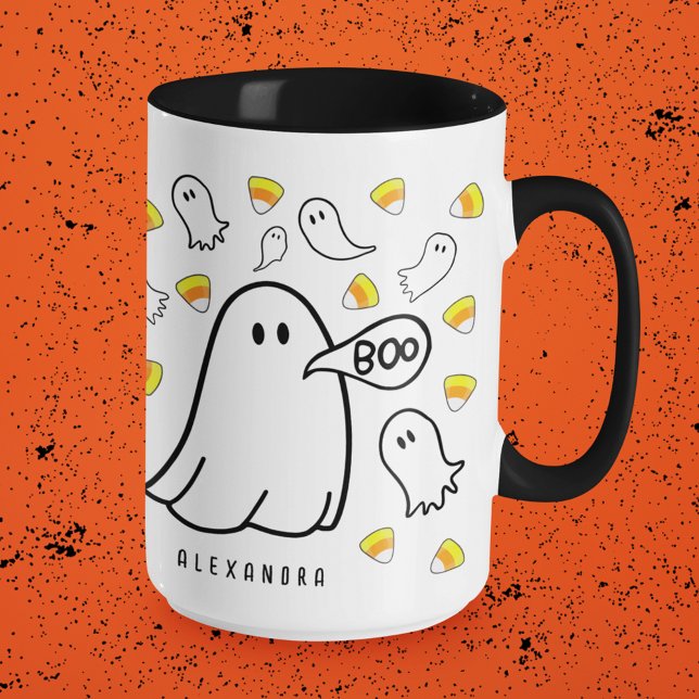 Ghosts and Candy Corn Individuelle Name Tasse (Easily add a name or other text by clicking "Personalize this Template".)
