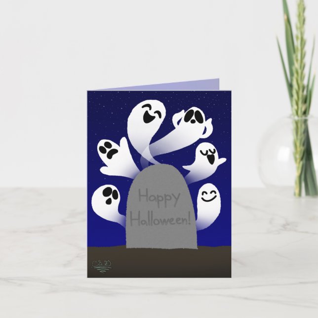 Ghosts Behind Grabstein Halloween Card Karte (Vorderseite)