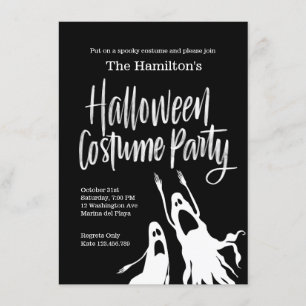Ghosts Ghouls Schwarz-weißes Halloween-Kostümproje Einladung