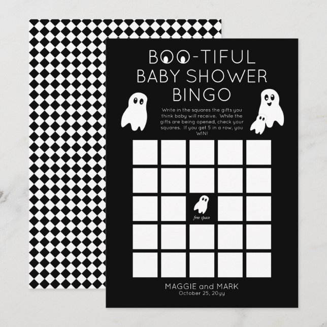 Ghosts Halloween Boo-schöne Baby-Dusche Bingo Einladung (Vorne/Hinten)