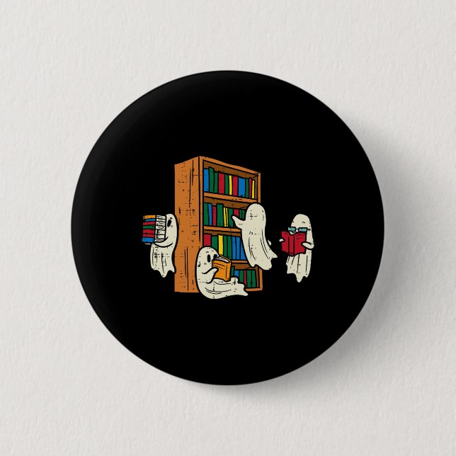 Ghosts Reading Books Teacher Halloween Librarian B Button (Vorderseite)