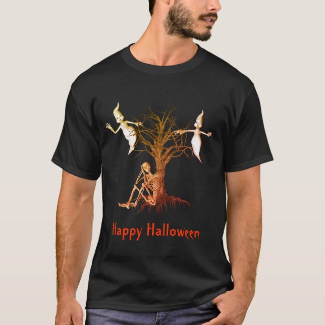 Ghosts Skeleton Funny Halloween T-Shirt (Vorderseite)
