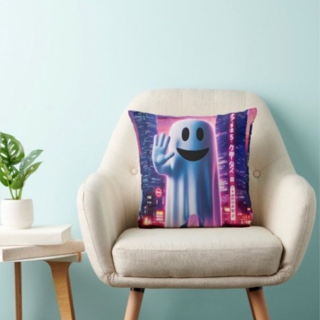 Ghosty Wave & Urban Lights Kissen (Throw Pillow 100% polyester heavyweight stretch material. Hidden zipper Made in the USA.
)