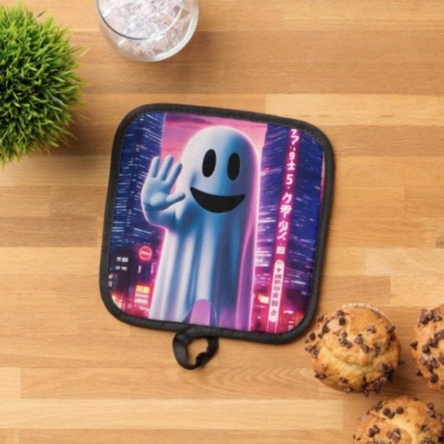 Ghosty Wave & Urban Lights Topflappen (Pot Holder Full rubber protection cover no slip silicon hanging loop. 
)