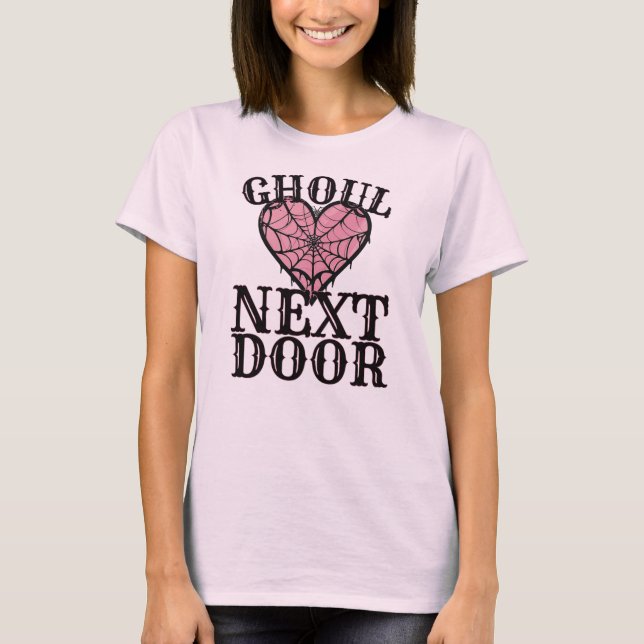 Ghoul Next Door Heart Web - Niedliches Spooky Hall T-Shirt (Vorderseite)